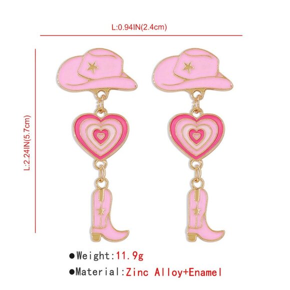 Hat Heart Cowboy Boots Oil Drop Earrings - Picture 4 of 5